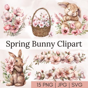 Spring Bunny Watercolor Clipart: Easter Nursery Designs (SVG, PNG, JPG)