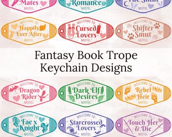 16 Fantasy Book Tropes Keychain Designs, Book Club Gifts, Gift for Book Lover Svg, Bookstagram Trendy Png, Bookish Designs, Digital Download