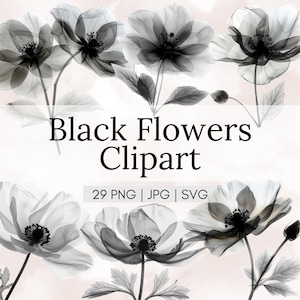 29 Abstrakte Schwarze Blumen Clipart, Aquarell Blumen, druckbare Aquarell Clipart, Floral Clipart, kommerzielle Nutzung Designs, digitaler Download