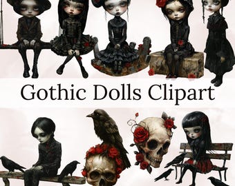 Gothic Dolls Clipart: Creepy Skull & Skeleton Art (PNG, SVG, JPG)