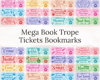 95 Mega Book Tropes Bookmarks SVG Bundle, Raffle Ticket Bookish Designs, Book Club, Bookstagram Trendy Png, Digital Download