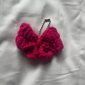 Handmade Crochet Pink Bow Keychain