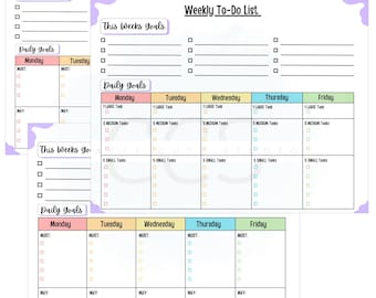 Colorful Weekly Task Organizer | Printable Weekly Planner | ADHD-Friendly | Instant Download | Simple Colorful Designs