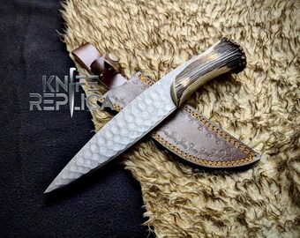 Handmade tool Steel D2 Hunting Knife: Antler Handle, Full Tang