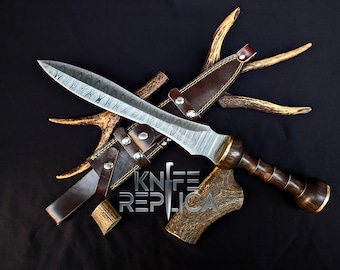 Réplica de la espada Gladius romana de Damasco: espada de película de 48 cm con funda de cuero