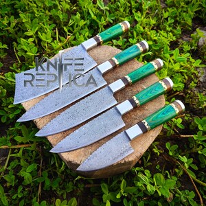 Handmade Damascus Steel Chef Knife Set: Rosewood Pakka Wood Handle