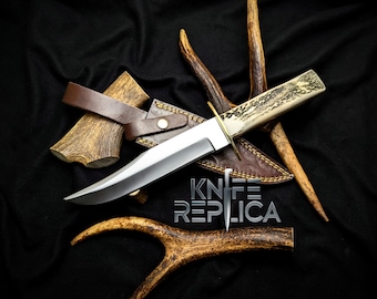 Handmade D2 Steel Bowie Knife: Stag Antler Handle, Hunting Survival Knife