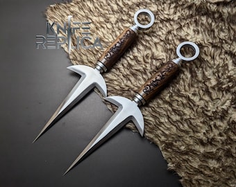 Handmade Minato Kunai Replica: Engraved Wood Handle, high carbon Steel Blade Anime knife