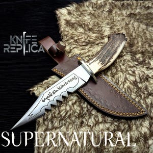 Hand Forged Demon Killing Knife – Supernatural Prop Replica with Antler Handle
