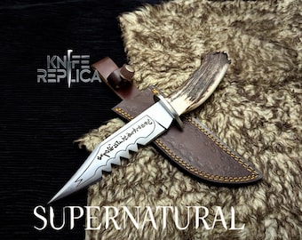 Hand Forged Demon Killing Knife – Supernatural Prop Replica with Antler Handle
