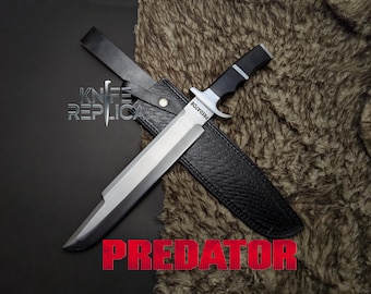 Handmade D2 Steel Predator Knife Replica with Leather Sheath