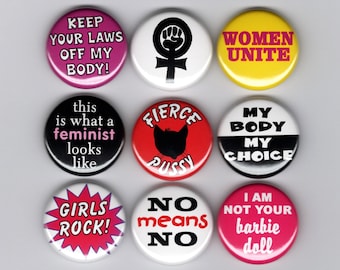 Feminist pinback button set My body my choice This is what a feminist looks like Pro choice pin Girl power