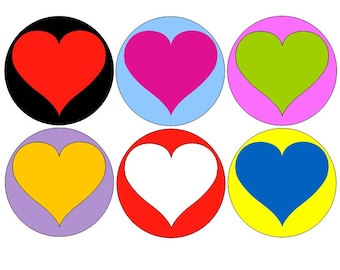 6 Heart pinback buttons