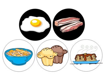 Breakfast Foods pinback buttons set