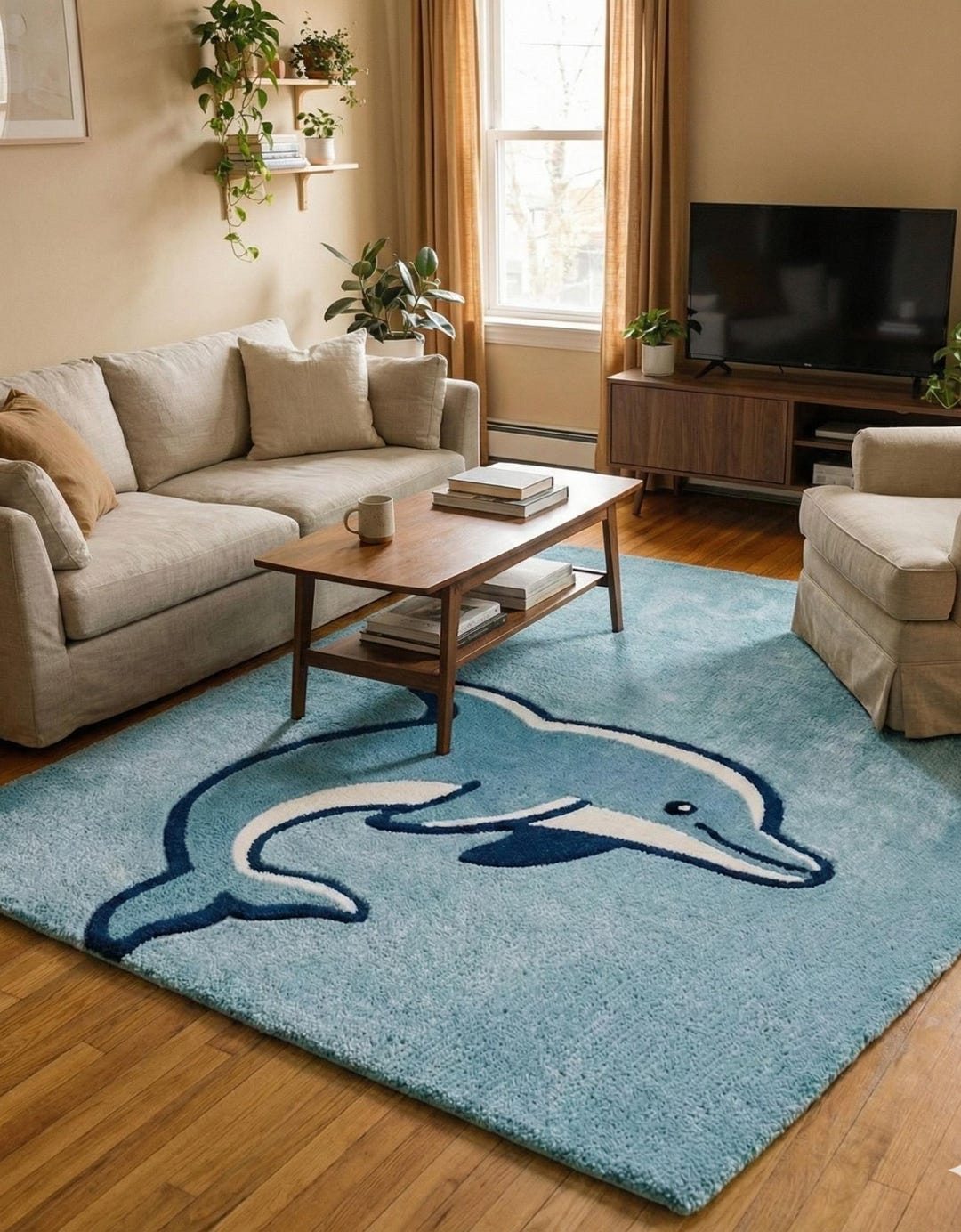 Dolphin Hand Tufted Rug | Kids Room Blue Area Rugs | Ocean Animal ...