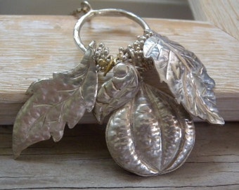 Tinkling Sterling Silver Pod and Leaves necklace Featured in Treasury