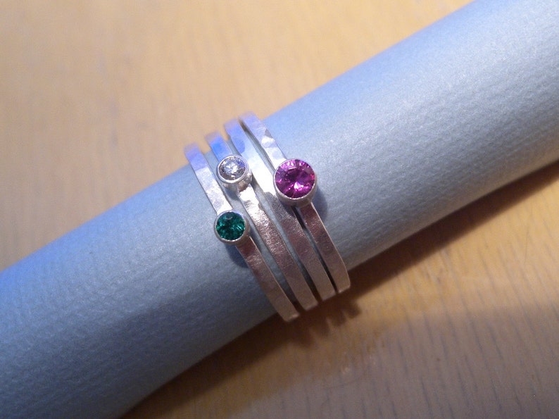 Emerald Diamond and Pink Sapphire Stacking Ring Set Sz 7 | Etsy