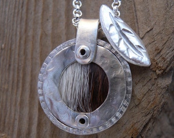 Sterling Hair on Hide Pendant with Leaf  Layering Necklace