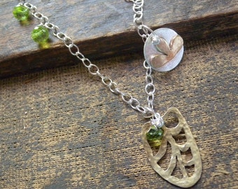 Brass Leaf and Peridot  Necklace