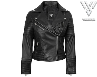 Lambskin Leather Biker Jacket | Women's Asymmetrical Moto Coat