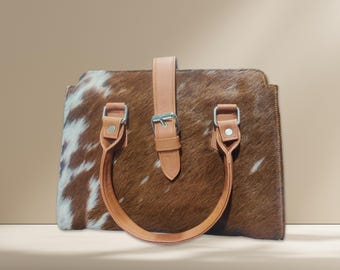 Handmade Cowhide Leather Tote Bag: Western Hair-on Hide Purse