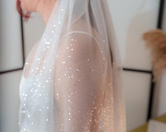 Glitter Wedding Veil / Unique Sparkly Silver Veil / Hen Do Party Veil / 1 Tier Bridal Veil / Waist Length Veil / Short Veil
