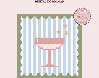 Posavasos de copa de champán, gráfico de bordado de 4 x 4 pulgadas o patrón de punto de cruz, elegante decoración de bar, descarga digital instantánea en PDF, patrón de lienzo para hacer uno mismo