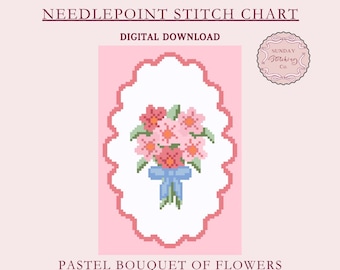 Needlepoint chart - Floral Bouquet - instant digital PDF download, counted Cross Stitch pattern