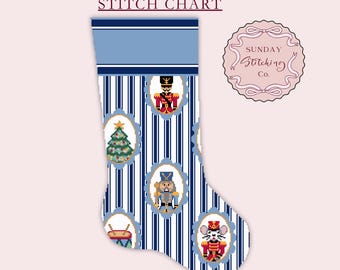 Boys Nutcracker Christmas Stocking Chart - Needlepoint & Cross Stitch DIGITAL PDF pattern, with Alphabet Chart for Name Personalisation