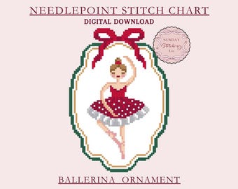 Ballerina Nutcracker Needlepoint Chart, Christmas ornament pattern, digital PDF download, counted Cross Stitch Chart