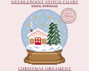 Needlepoint Chart Snow Globe Christmas Ornament, digital PDF pattern, instant download, Xmas counted Cross Stitch Chart