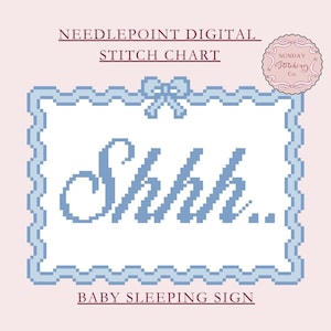 Digital Needlepoint Chart baby sleeping &quot;Shhh&quot; pillow design, counted Cross Stitch Pattern, PDF download, DIY charted canvas, paint your own