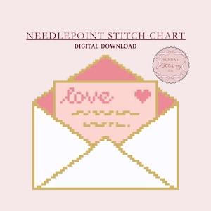 Gráfico de bordado con adorno de carta de amor: descarga digital en PDF, patrón de punto de cruz contado, lienzo gráfico DIY, pinta tu propia malla