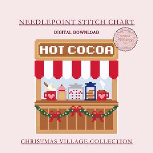 Christmas Village Needlepoint Chart “Hot Cocoa”, digital PDF download, counted Cross Stitch pattern