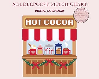 Kerstdorp-borduurpatroon 'Hot Cocoa', digitale pdf-download, geteld kruissteekpatroon