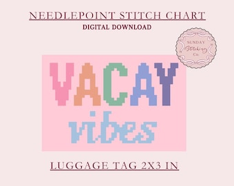 Vacay Vibes Needlepoint Luggage Tag Chart – 18 Mesh (PDF Pattern)