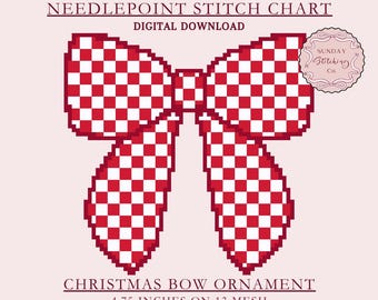 Schema punto croce natalizio - Decorazione a fiocco - download immediato in formato PDF digitale, schema punto croce