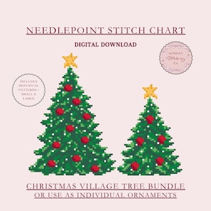 Christmas Village Tree Needlepoint Chart BUNDLE - 2x PDF digital downloads, counted Cross Stitch patterns, DIY charted Xmas ornaments
