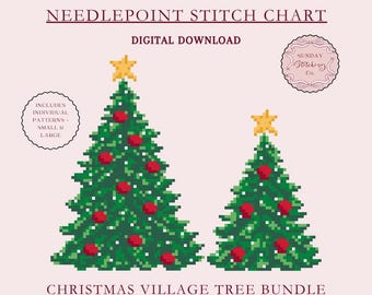 Weihnachtsdorf Baum Nadelspitzen Stickmuster BUNDLE - 2x PDF digitaler download, Kreuzstich Stickmuster Anleitung,