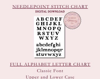Needlepoint Alphabet Letter Chart - Classic Font for Stockings / Personalisation, Instant PDF Cross Stitch Pattern