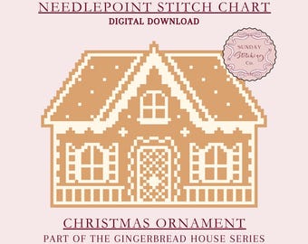 Gingerbread House Needlepoint Chart: Christmas Ornament Pattern, Digital PDF Download, counted cross stitch