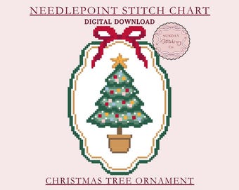 Christmas Tree Needlepoint Chart, Nutcracker series ornament pattern, digital PDF download, counted Cross Stitch Chart