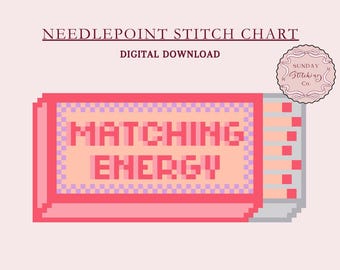 Needlepoint Chart - Matching Energy - instant digital PDF download, counted Cross Stitch Pattern, matchbox design for beginners