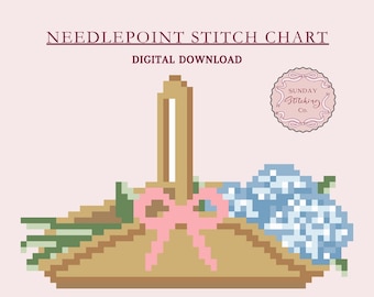 Needlepoint Chart - Hydrangeas Basket - instant digital PDF download, counted cross stitch pattern, for begginers
