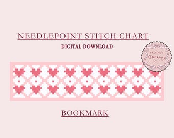 Heart Trellis bladwijzer borduur- of kruissteekpatroon, directe digitale pdf-download, perfect voor beginners