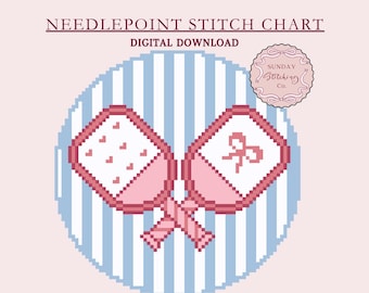 Pickleball Needlepoint Ornament Chart- Modern 4 inch round, digital PDF download, Cross Stitch Pattern for DIY painted or charted canvas,