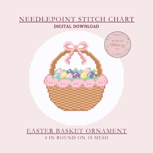 Easter Egg Basket Needlepoint Chart, instant digital PDF download, Counted Cross Stitch Pattern, easter ornament