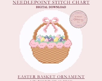 Schema per ricamo a punto croce per cestino di uova di Pasqua, download digitale immediato in PDF, schema per punto croce, ornamento pasquale