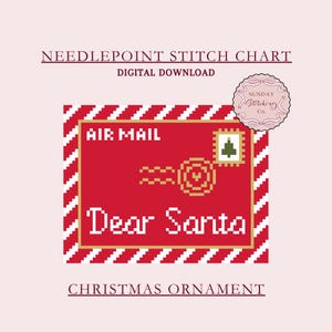 Christmas Needlepoint Chart Santa Letter Ornament - Digital PDF pattern, counted Cross Stitch Chart, DIY charted canvas pattern, Xmas design