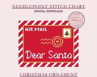 Schema punto croce natalizio - Ornamento con lettera di Babbo Natale - schema PDF digitale, schema punto croce